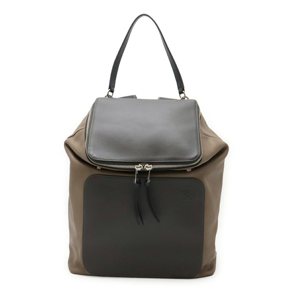 Loewe GOYA Backpack Calfskin Leather Mocha Brown Gray Black